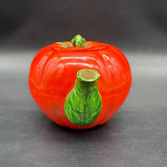 Vintage Tomato Teapot 1950s Japan Kitschy Ceramic Red Green Kitchen Retro Veggie - Picture 5 of 11